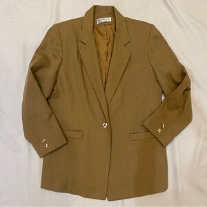 Vtg Womens Dumas Wool Blazer Camel L Single Button Structured Country Academia